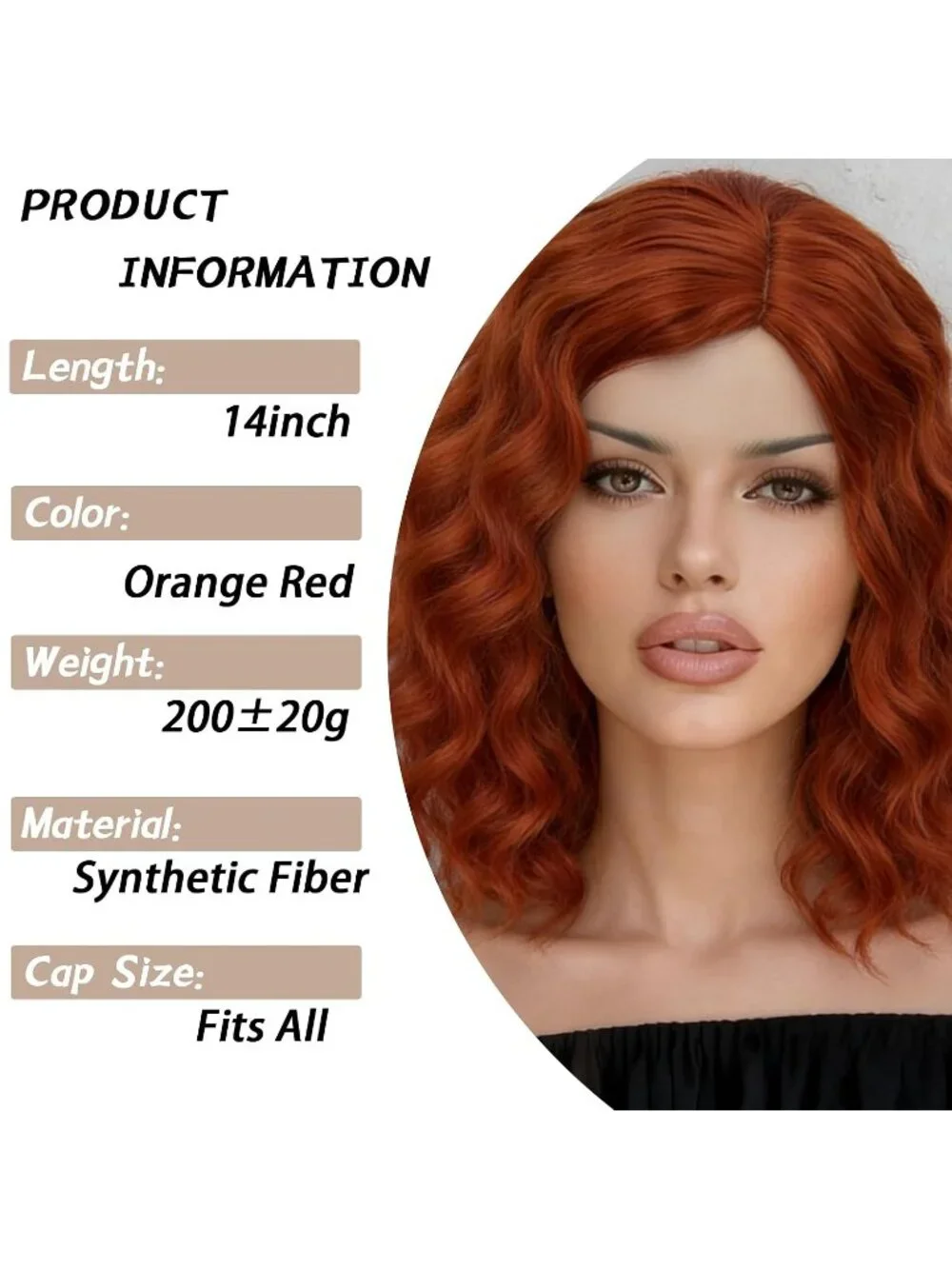 Women's 14 Inch Dark Orange Wavy Bob Wig Short Curly Synthetic Heat Resistant